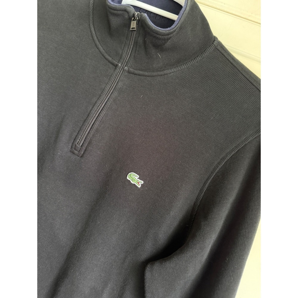 Lacoste Mens XXL Black Ribbed 100% Cotton Quarter Zip Pullover Sweater FA10614